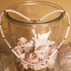 Vintage Shell Necklace Purple White Silver Free**